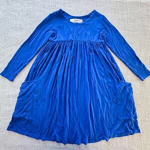 Remie Girl Solid Blue Long Sleeve Pocket Dress VGUC 7